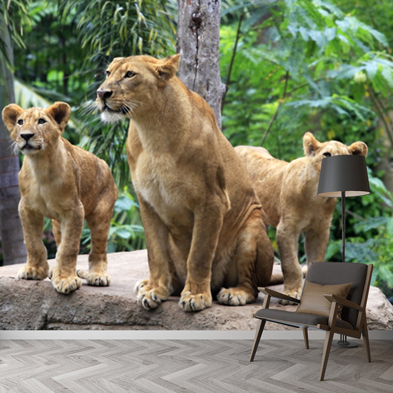 Green Tropical Wall Mural Decal Whole Lions in the Jungle Wall Art for Living Room Clearhalo 'Wall Decor' 'Wall Mural' 1508532