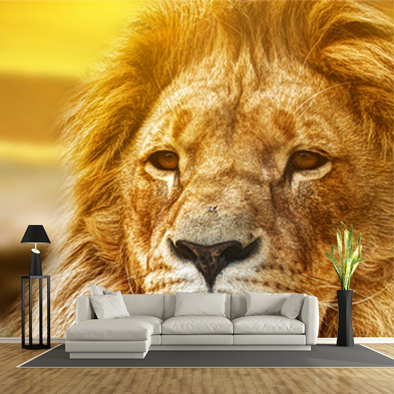 Lion with Sunset View Mural Contemporary Non-Woven Material Wall Covering in Brown Clearhalo 'Wall Decor' 'Wall Mural' 1508542