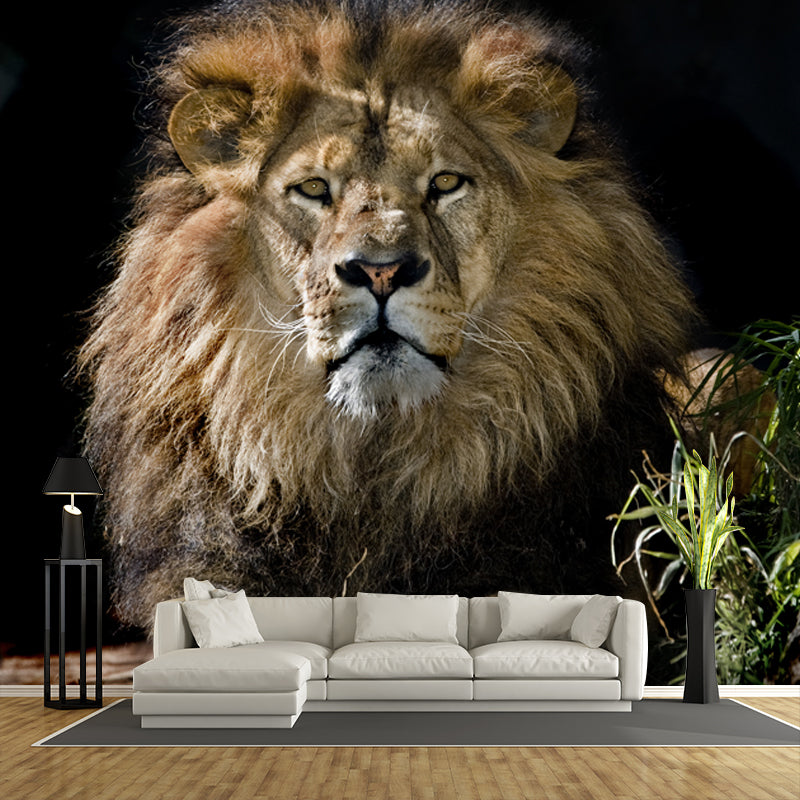 Modernist Lion Wall Mural Decal Non-Woven Waterproof Brown Wall Art for Living Room Brown Clearhalo 'Wall Decor' 'Wall Mural' 1508560