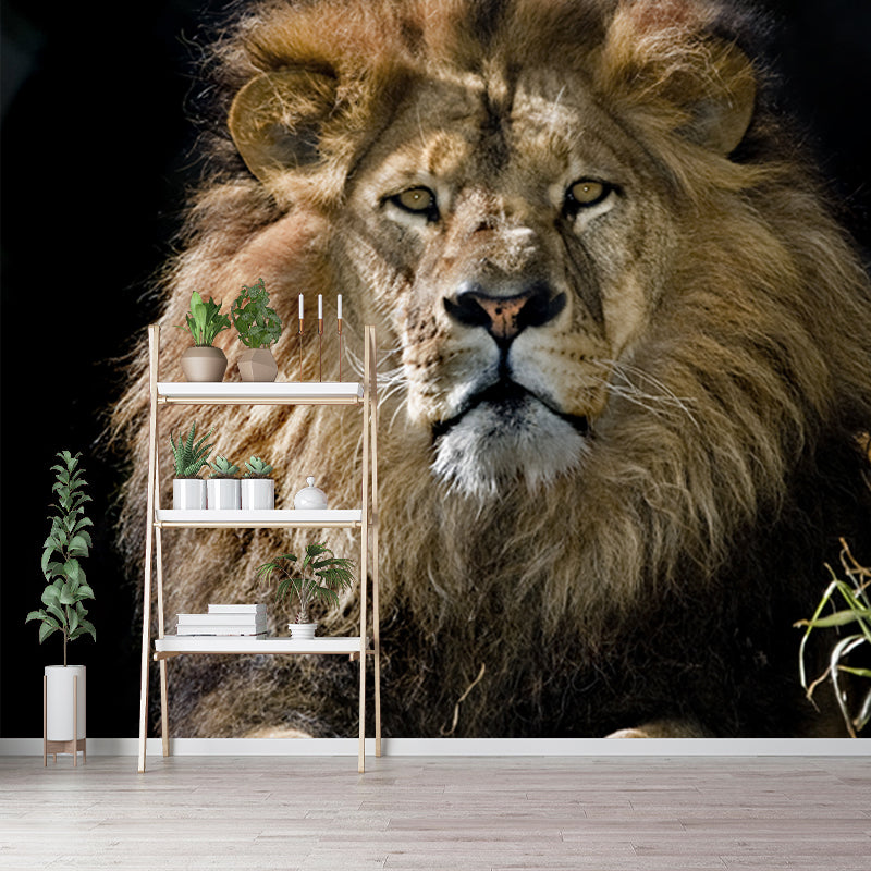 Modernist Lion Wall Mural Decal Non-Woven Waterproof Brown Wall Art for Living Room Clearhalo 'Wall Decor' 'Wall Mural' 1508562