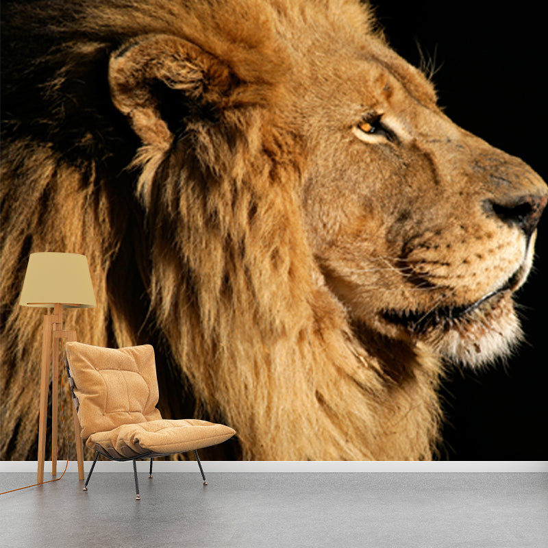 Brown Lion Side-Face Mural Wallpaper Water Resistant Wall Decor for Bedroom, Optional Size Brown Clearhalo 'Wall Decor' 'Wall Mural' 1508565