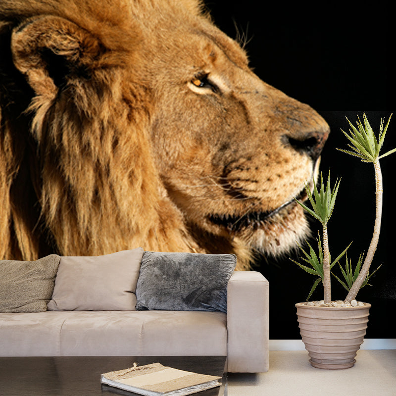 Brown Lion Side-Face Mural Wallpaper Water Resistant Wall Decor for Bedroom, Optional Size Clearhalo 'Wall Decor' 'Wall Mural' 1508567