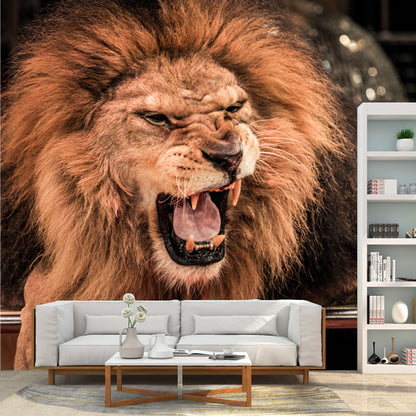 Stain Resistant Roaring Lion Mural Modern Non-Woven Wall Art in Brown, Custom Print Brown Clearhalo 'Wall Decor' 'Wall Mural' 1508575