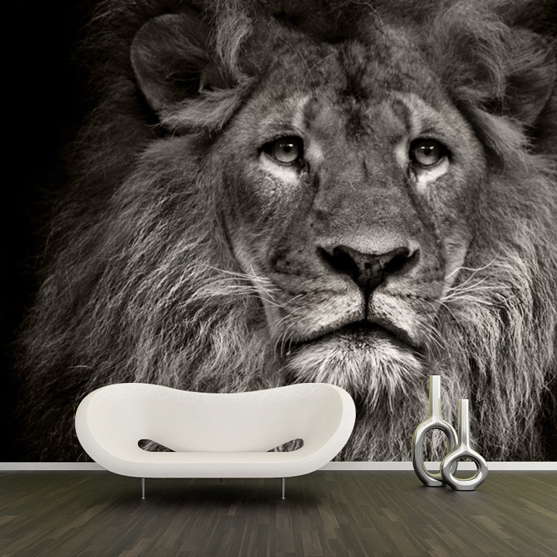 Photo Printed Lion Head Mural Wallpaper for Accent Wall, Black, Personalized Size Clearhalo 'Wall Decor' 'Wall Mural' 1508582