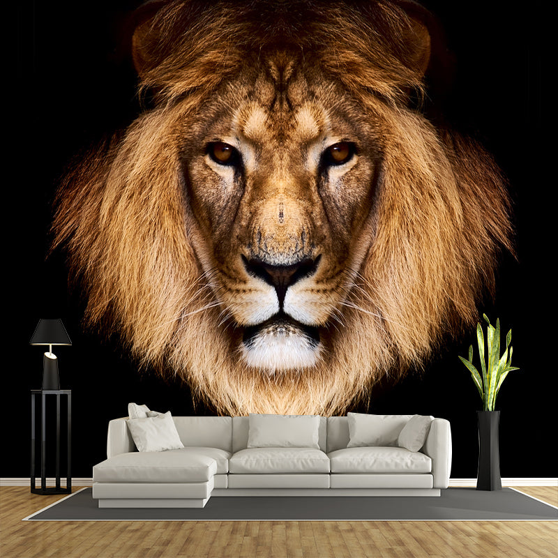 Brown Male Lion Head Mural Wallpaper Stain-Resistant Modern Living Room Wall Covering Brown Clearhalo 'Wall Decor' 'Wall Mural' 1508610