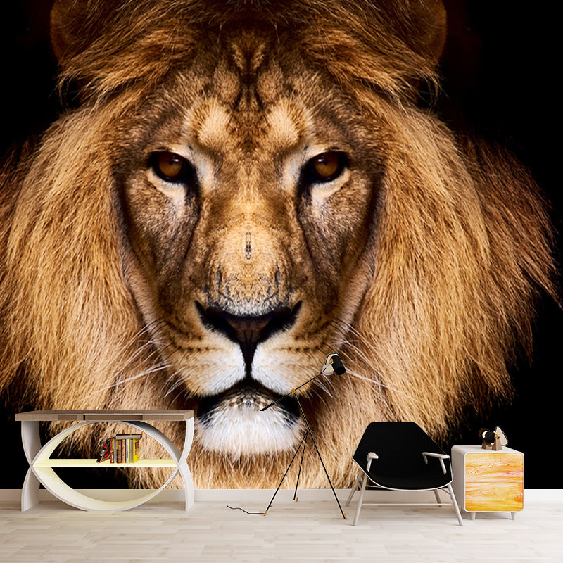 Brown Male Lion Head Mural Wallpaper Stain-Resistant Modern Living Room Wall Covering Clearhalo 'Wall Decor' 'Wall Mural' 1508611