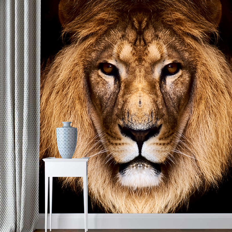 Brown Male Lion Head Mural Wallpaper Stain-Resistant Modern Living Room Wall Covering Clearhalo 'Wall Decor' 'Wall Mural' 1508612