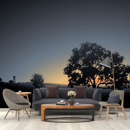 Dark Grey Dawn Scenery Mural Moisture Resistant Contemporary Living Room Wall Art Dark Gray Clearhalo 'Wall Decor' 'Wall Mural' 1508615