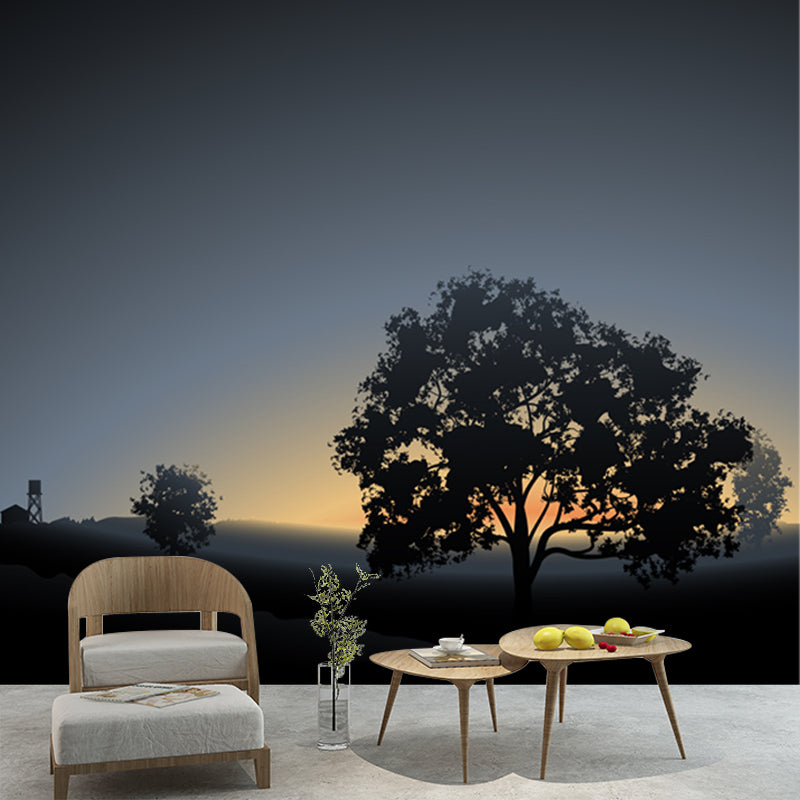 Dark Grey Dawn Scenery Mural Moisture Resistant Contemporary Living Room Wall Art Clearhalo 'Wall Decor' 'Wall Mural' 1508617