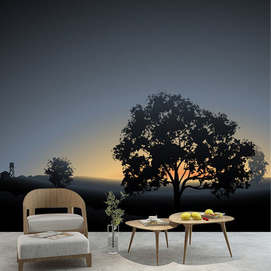 Dark Grey Dawn Scenery Mural Moisture Resistant Contemporary Living Room Wall Art Clearhalo 'Wall Decor' 'Wall Mural' 1508617