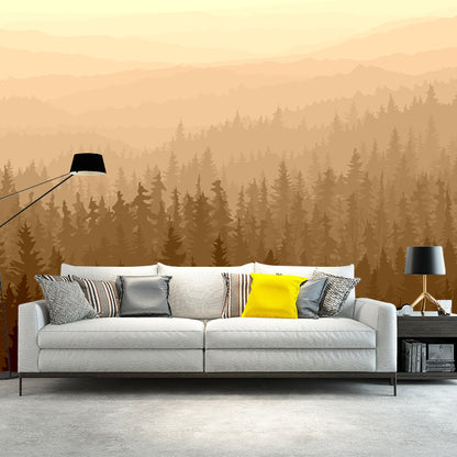 Modern Misty Forest Wallpaper Mural Beige Stain Resistant Wall Decor for Living Room Beige Clearhalo 'Wall Decor' 'Wall Mural' 1508620