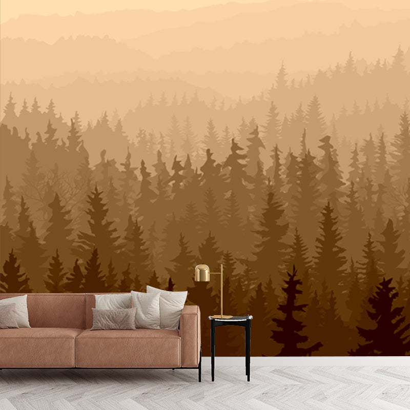 Modern Misty Forest Wallpaper Mural Beige Stain Resistant Wall Decor for Living Room Clearhalo 'Wall Decor' 'Wall Mural' 1508621