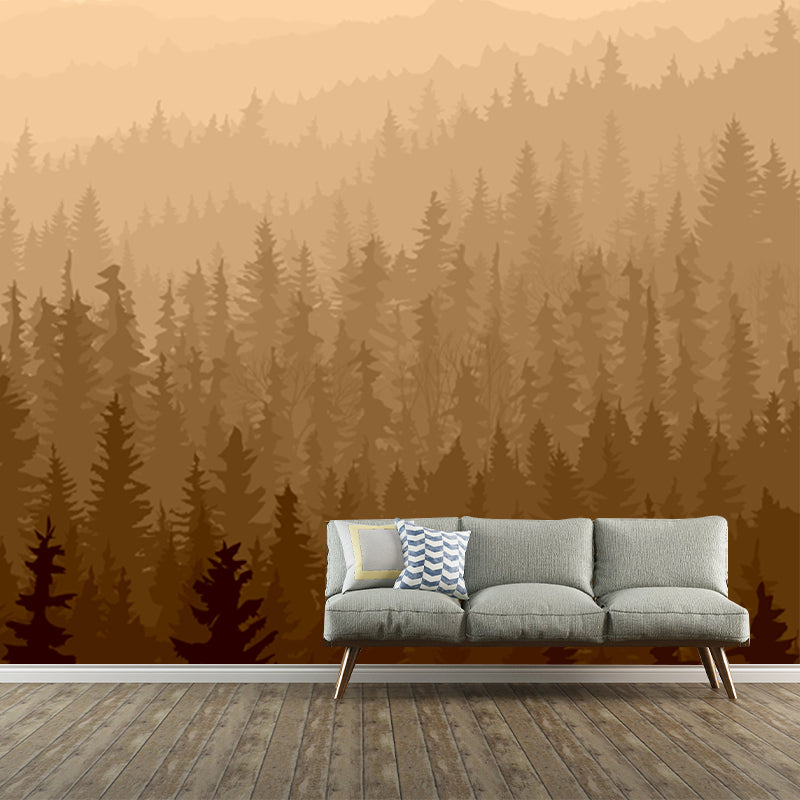Modern Misty Forest Wallpaper Mural Beige Stain Resistant Wall Decor for Living Room Clearhalo 'Wall Decor' 'Wall Mural' 1508622