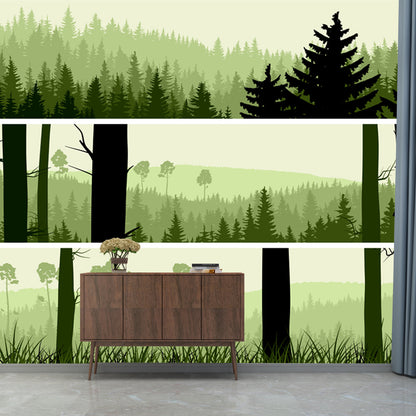 Illustration Forest Mural Wallpaper Large Wall Decoration for Bedroom, Custom-Print Light Green Clearhalo 'Wall Decor' 'Wall Mural' 1508635
