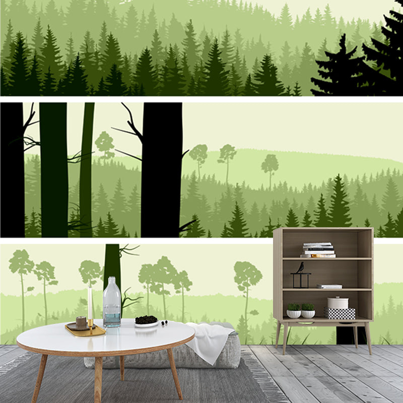 Illustration Forest Mural Wallpaper Large Wall Decoration for Bedroom, Custom-Print Clearhalo 'Wall Decor' 'Wall Mural' 1508636