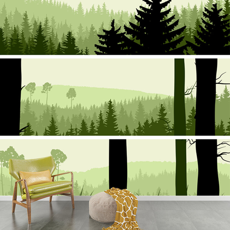 Illustration Forest Mural Wallpaper Large Wall Decoration for Bedroom, Custom-Print Clearhalo 'Wall Decor' 'Wall Mural' 1508637
