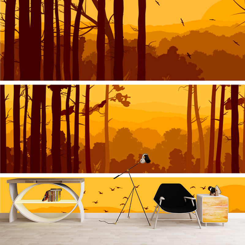 Nightfall Forest Wall Mural Decal Yellow Contemporary Wall Covering for Accent Wall Clearhalo 'Wall Decor' 'Wall Mural' 1508641