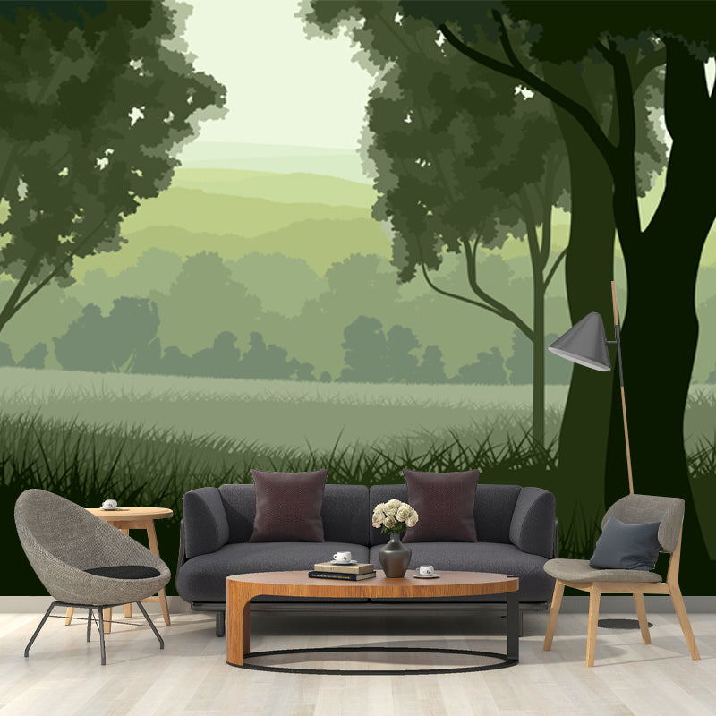 Whole Daybreak Forest Wall Mural Green Non-Woven Cloth Wall Art, Washable, Custom Made Clearhalo 'Wall Decor' 'Wall Mural' 1508645