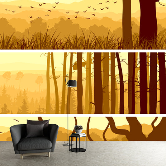 Smooth Big Yellow Mural Decal Modern Style Sunset Forest Wall Decoration, Custom Printed Clearhalo 'Wall Decor' 'Wall Mural' 1508652