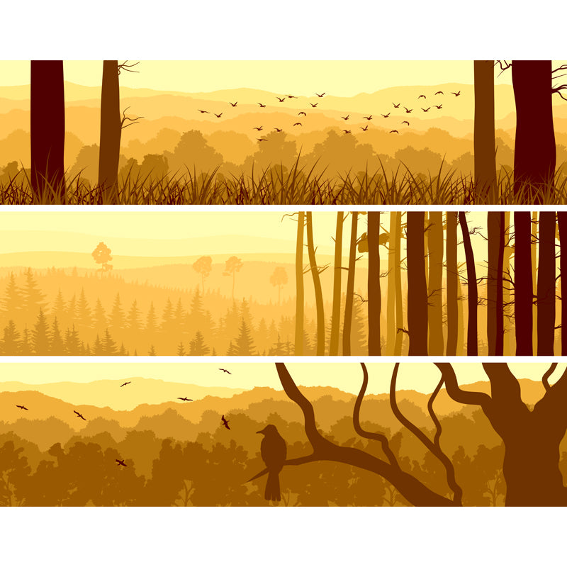 Smooth Big Yellow Mural Decal Modern Style Sunset Forest Wall Decoration, Custom Printed Clearhalo 'Wall Decor' 'Wall Mural' 1508653