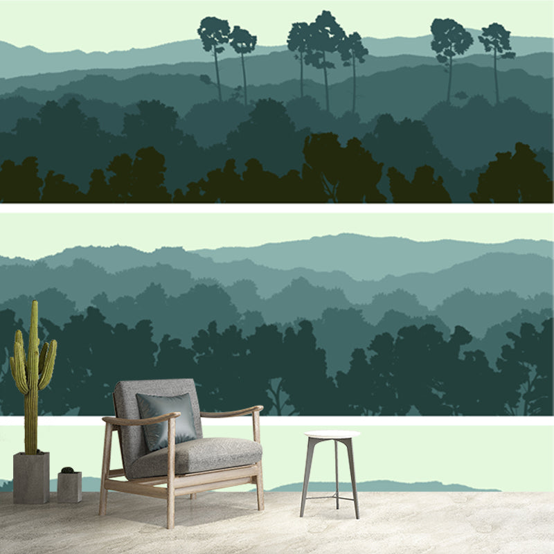 Contemporary Forest Wallpaper Mural Blackish Green Scenery Wall Covering for Bedroom Clearhalo 'Wall Decor' 'Wall Mural' 1508662