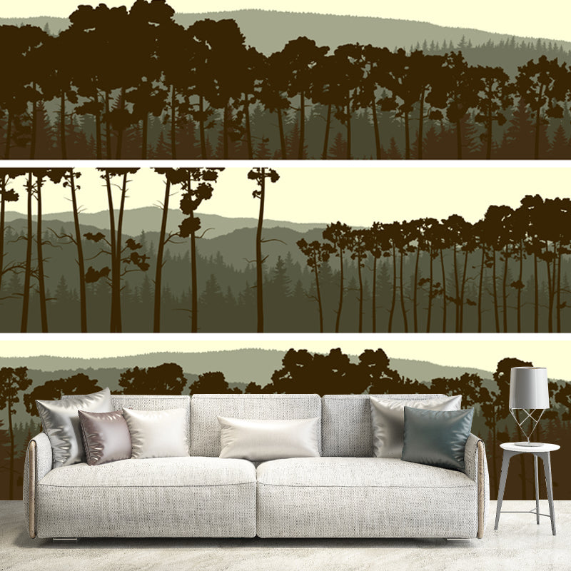Pewter Forest Wall Mural Landscape Modernist Moisture Resistant Wall Art for Living Room Pewter Clearhalo 'Wall Decor' 'Wall Mural' 1508665