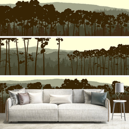 Pewter Forest Wall Mural Landscape Modernist Moisture Resistant Wall Art for Living Room Pewter Clearhalo 'Wall Decor' 'Wall Mural' 1508665
