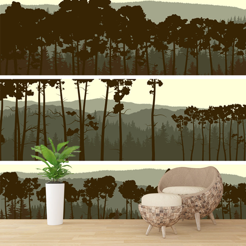 Pewter Forest Wall Mural Landscape Modernist Moisture Resistant Wall Art for Living Room Clearhalo 'Wall Decor' 'Wall Mural' 1508666