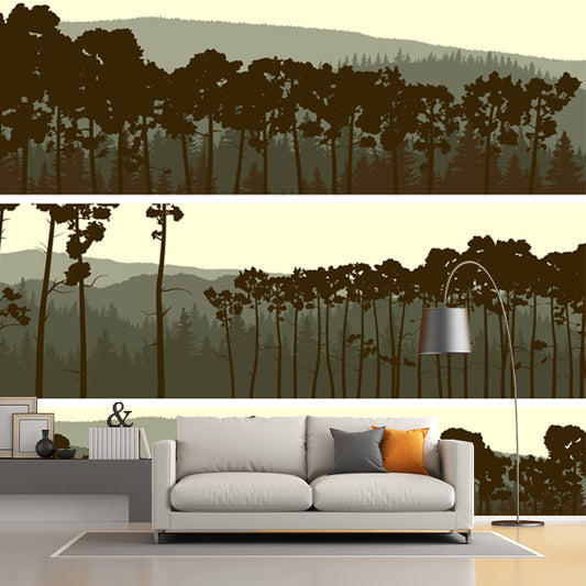 Pewter Forest Wall Mural Landscape Modernist Moisture Resistant Wall Art for Living Room