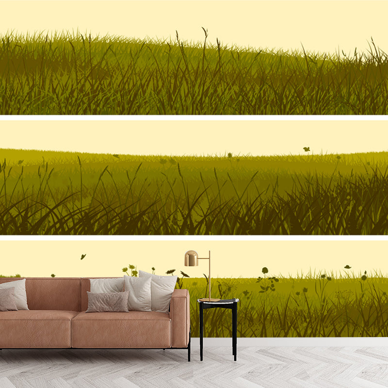 Illustration Grassland Mural Decal for Living Room, Green, Custom Size Available Green Clearhalo 'Wall Decor' 'Wall Mural' 1508670