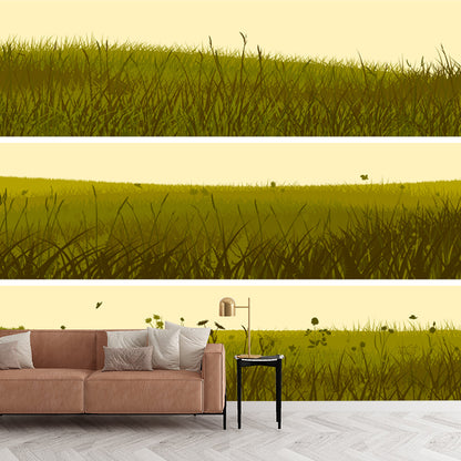 Illustration Grassland Mural Decal for Living Room, Green, Custom Size Available Green Clearhalo 'Wall Decor' 'Wall Mural' 1508670