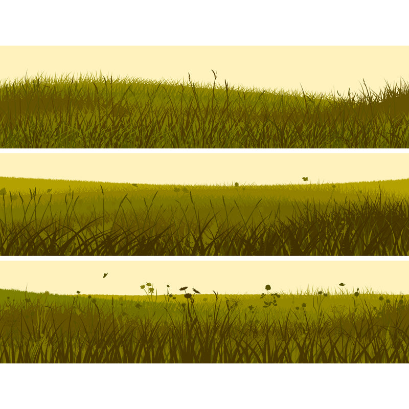 Illustration Grassland Mural Decal for Living Room, Green, Custom Size Available Clearhalo 'Wall Decor' 'Wall Mural' 1508673