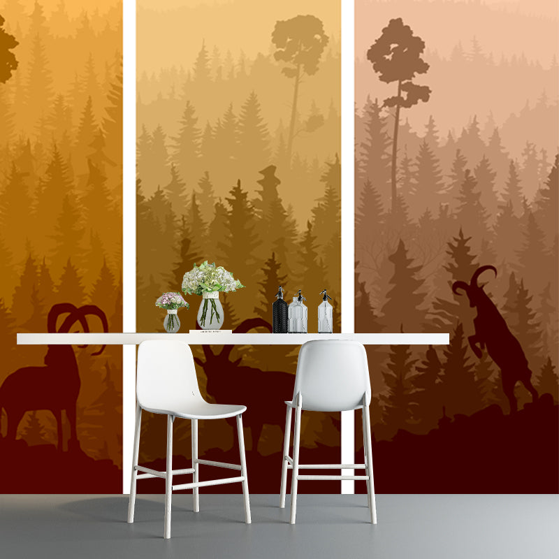 Goat and Sunset Landscape Mural Modern Water Resistant Bedroom Wall Decor, Custom Size Clearhalo 'Wall Decor' 'Wall Mural' 1508676