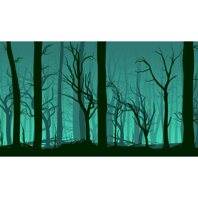 Night Bare Trees Wall Mural Green Artistry Wall Decoration for Bedroom, Custom Printed Clearhalo 'Wall Decor' 'Wall Mural' 1508693