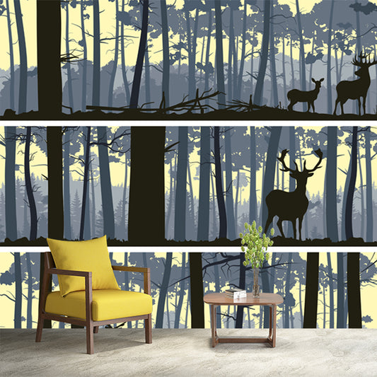Stag in the Forest Mural Nordic Waterproofing Bedroom Wall Decor, Made to Measure Clearhalo 'Wall Decor' 'Wall Mural' 1508701