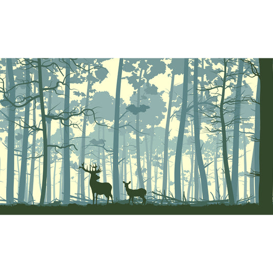 Nordic Forest Deer Silhouette Mural Blue Stain Resistant Wall Covering for Bedroom Clearhalo 'Wall Decor' 'Wall Mural' 1508708