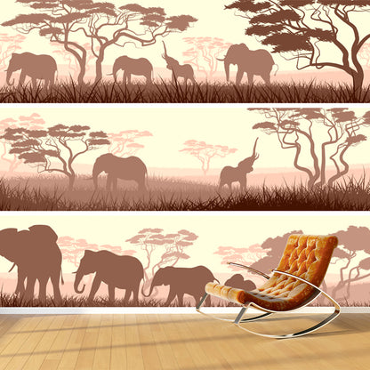 African Savanna Elephant Mural Wallpaper Tropical Non-Woven Wall Decor in Light Brown Light Brown Clearhalo 'Wall Decor' 'Wall Mural' 1508715
