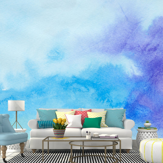 Blue Watercolor Mural Wallpaper Moisture Resistant Modern Bedroom Wall Art, Custom Size Clearhalo 'Wall Decor' 'Wall Mural' 1508742