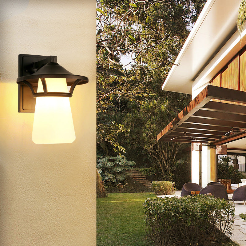 One Bulb Wall Sconce Lighting Cone/Flared Shade Bubbled/Opal Glass Industrial Entry Light Fixture in Black Clearhalo 'Art deco wall lights' 'Cast Iron' 'Glass' 'Industrial wall lights' 'Industrial' 'Middle century wall lights' 'Modern' 'Rustic wall lights' 'Tiffany' 'Traditional wall lights' 'Wall Lamps & Sconces' 'Wall Lights' Lighting' 150875