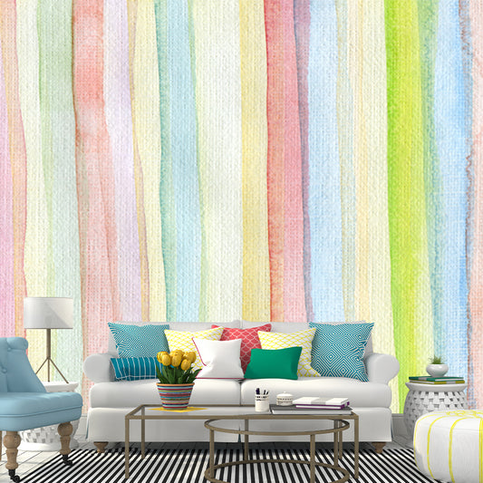 Watercolor Stripes Wallpaper Mural Mediterranean Non-Woven Cloth Wall Art in Yellow Clearhalo 'Wall Decor' 'Wall Mural' 1508756