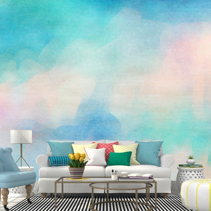 Artistic Rainbow Mural Wallpaper Light-Blue Watercolor Wall Decoration for Kids Bedroom Light Blue Clearhalo 'Wall Decor' 'Wall Mural' 1508770