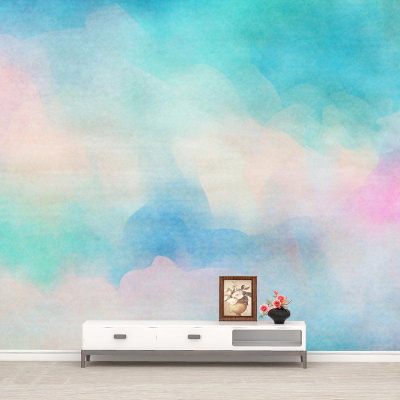 Artistic Rainbow Mural Wallpaper Light-Blue Watercolor Wall Decoration for Kids Bedroom Clearhalo 'Wall Decor' 'Wall Mural' 1508772