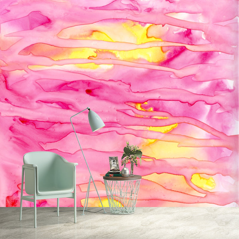 Pink Modern Art Mural Decal Big Moon Reflection on Water Wall Covering for Accent Wall Clearhalo 'Wall Decor' 'Wall Mural' 1508777