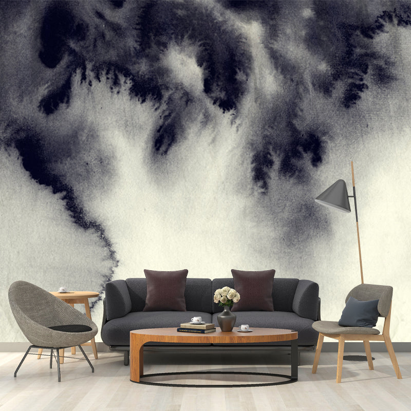Grey Ink Painting Wall Mural Abstract Artistic Waterproof Wall Covering for Hallway Clearhalo 'Wall Decor' 'Wall Mural' 1508791