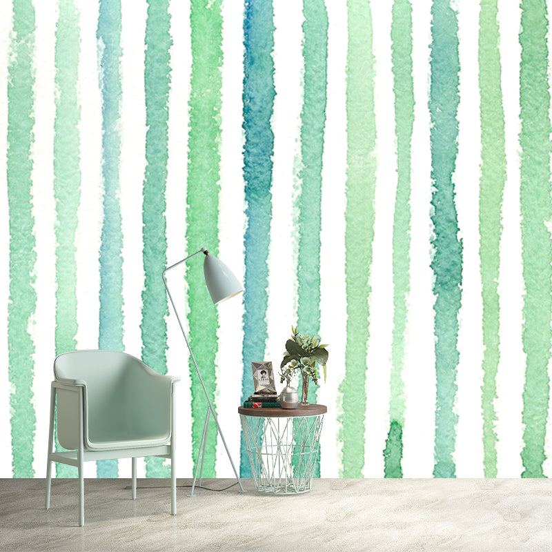 Green Watercolor Striped Mural Wallpaper Moisture Resistant Wall Art for Living Room Green Clearhalo 'Wall Decor' 'Wall Mural' 1508795