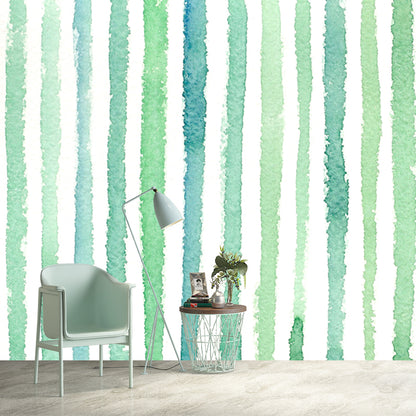 Green Watercolor Striped Mural Wallpaper Moisture Resistant Wall Art for Living Room Green Clearhalo 'Wall Decor' 'Wall Mural' 1508795