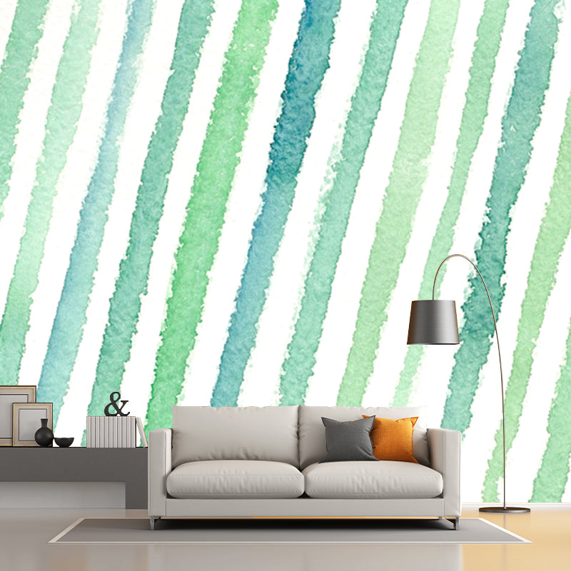 Green Watercolor Striped Mural Wallpaper Moisture Resistant Wall Art for Living Room Clearhalo 'Wall Decor' 'Wall Mural' 1508796