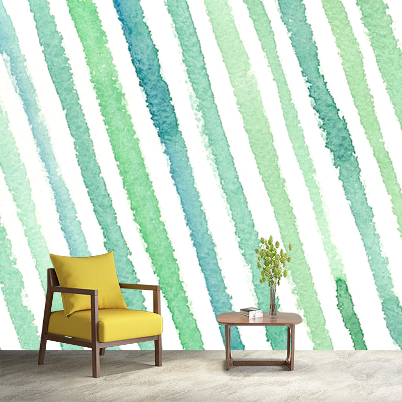 Green Watercolor Striped Mural Wallpaper Moisture Resistant Wall Art for Living Room Clearhalo 'Wall Decor' 'Wall Mural' 1508797