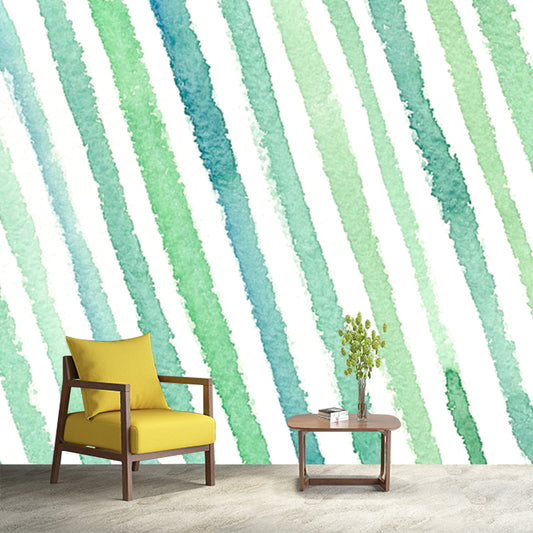 Green Watercolor Striped Mural Wallpaper Moisture Resistant Wall Art for Living Room Clearhalo 'Wall Decor' 'Wall Mural' 1508797