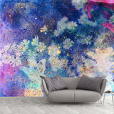 Magic Daisy Wall Paper Mural for Girls Room Watercolor Wall Art in Blue, Made to Measure Clearhalo 'Wall Decor' 'Wall Mural' 1508817